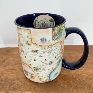 Xplorer Maps Texas Coffee Mug 16 Oz Large Navy‎ Blue Hand Drawn Map